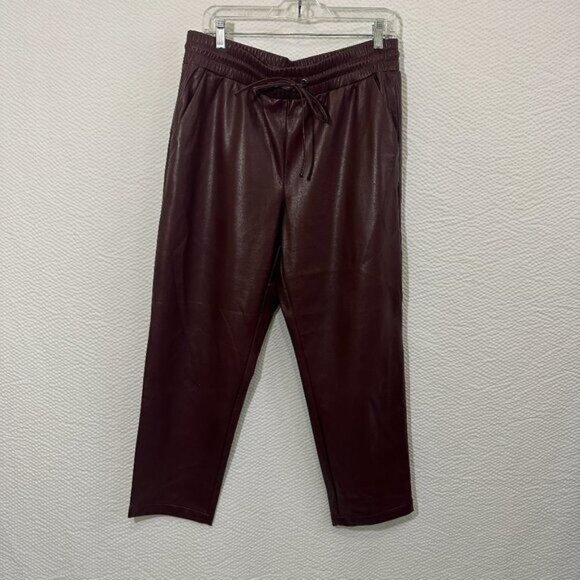 LOFT Women's Faux Leather Brown Pull On Lined Straight Pants With Pockets Sz L - Picture 2 of 11